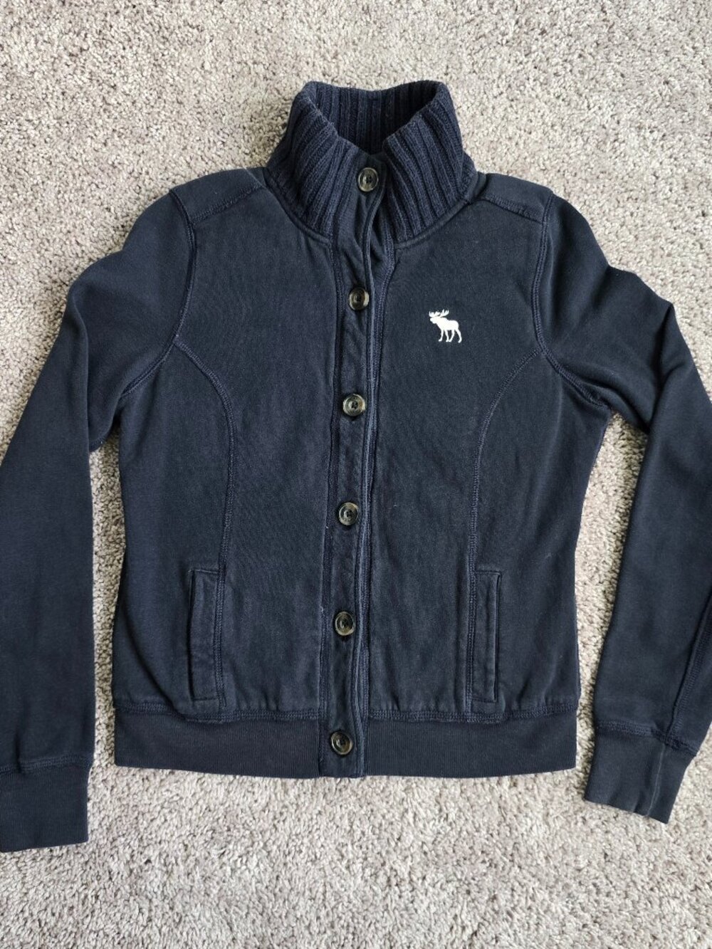 Vintage Abercrombie & Fitch Y2K Mock Neck Button Up Sweatshirt Jacket Blue L